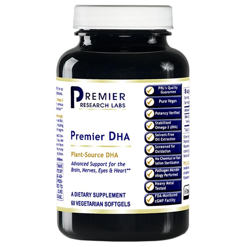 DHA 200 mg 60 Premier Dietary Supplement Plant-Source DHA Premier Support for the Brain, Nerves, Eyes and Heart